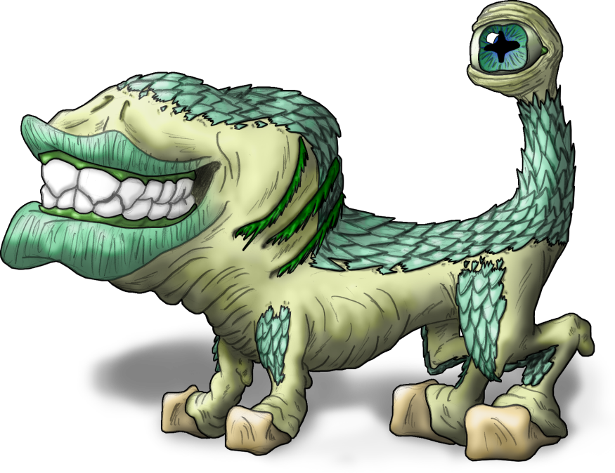 Schodeeg - Stands two feet tall and makes a great guard pet. Depth perception is achieved by quickly wagging the eye stalk it has for a tail.